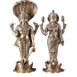 Exquisite Brass Vishnu & Lakshmi Divine Pair | 17.5" x 7" x 5" (44.45 x 18 x 12.5 cm) | 13 kg Premium Sacred Art | Supreme Blessing Murti